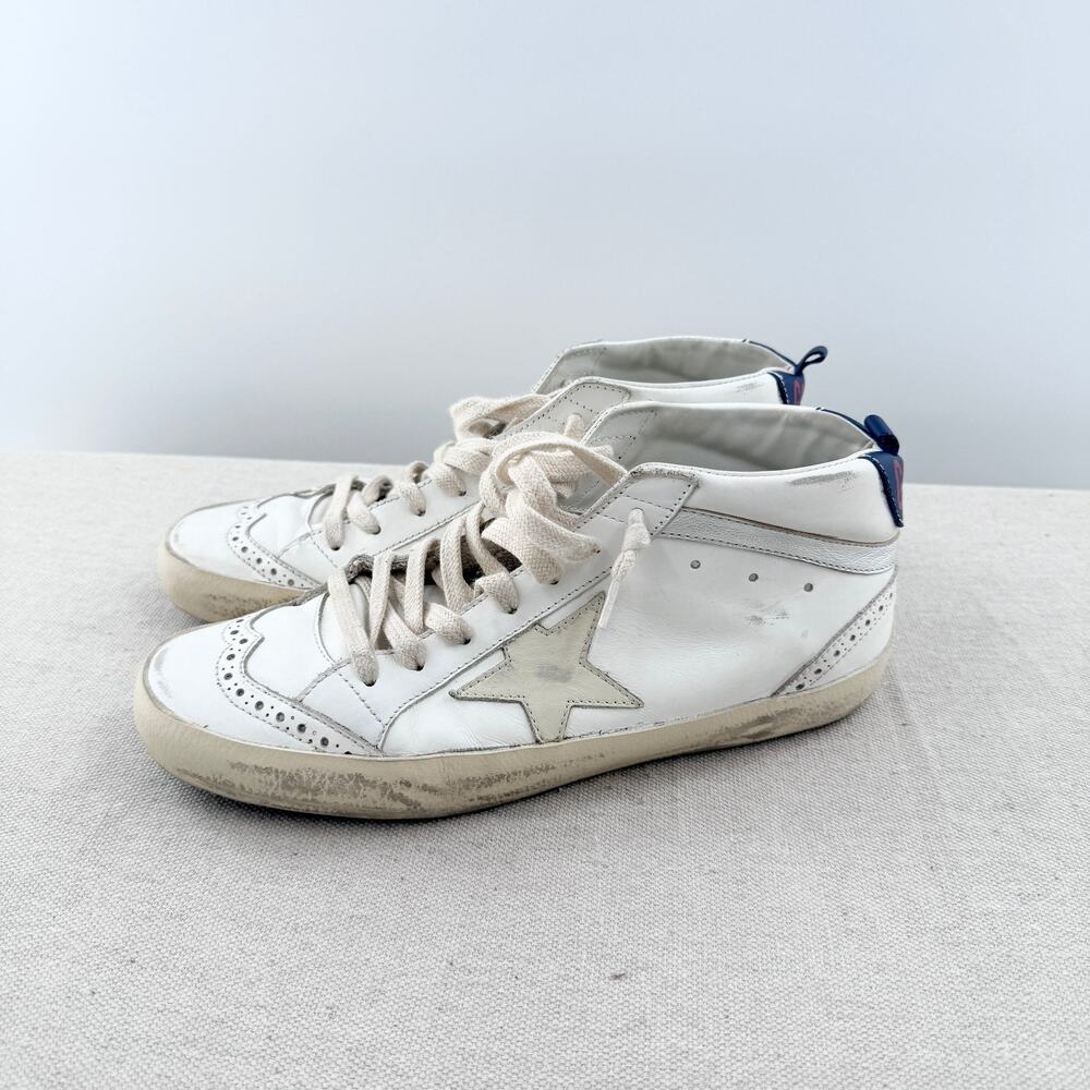 Golden Goose Midstar Distressed Leather Lace Up Sneakers White Womens Size EU 39